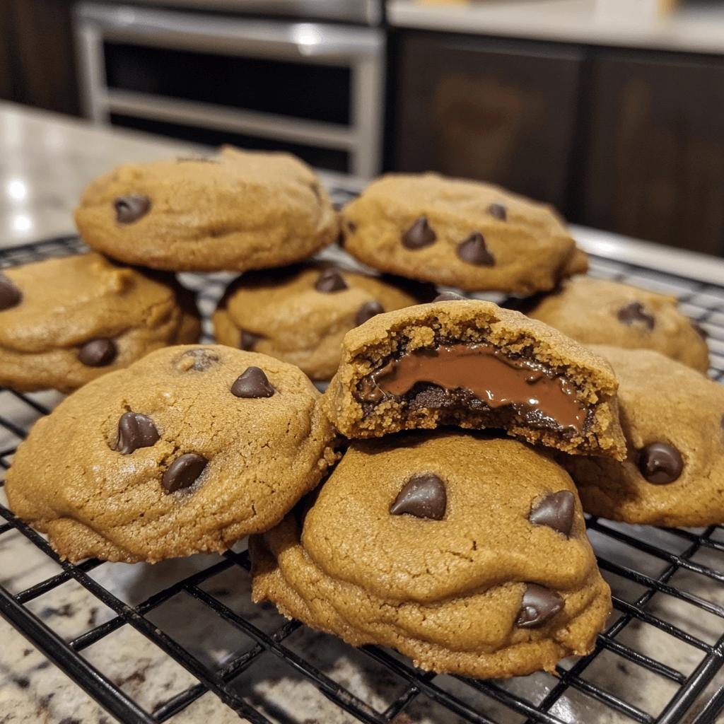 Brown Butter Nutella-Stuffed Pumpkin Chocolate Chip Cookies