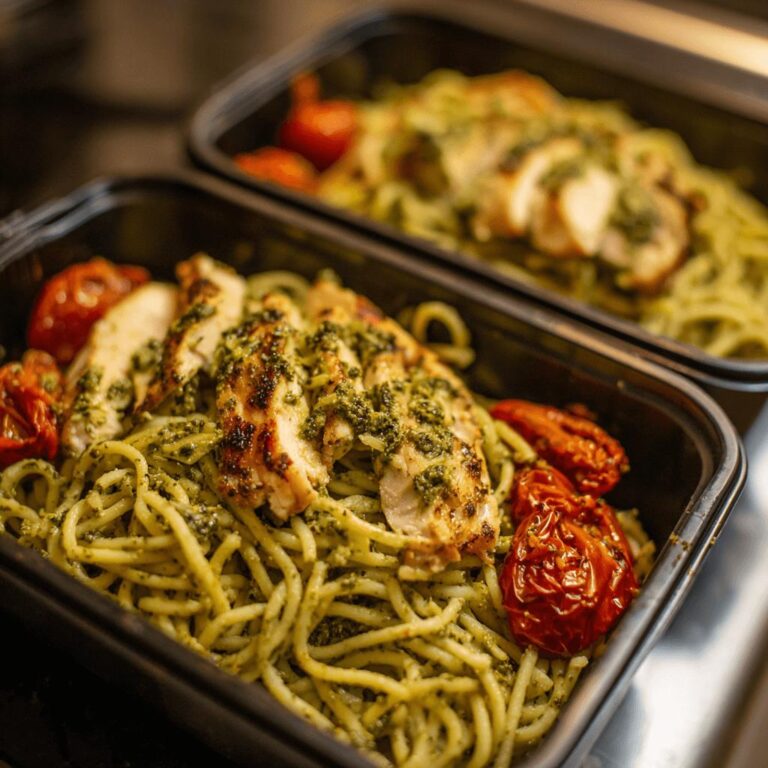 Meal Prep Spaghetti with Pesto and Chicken