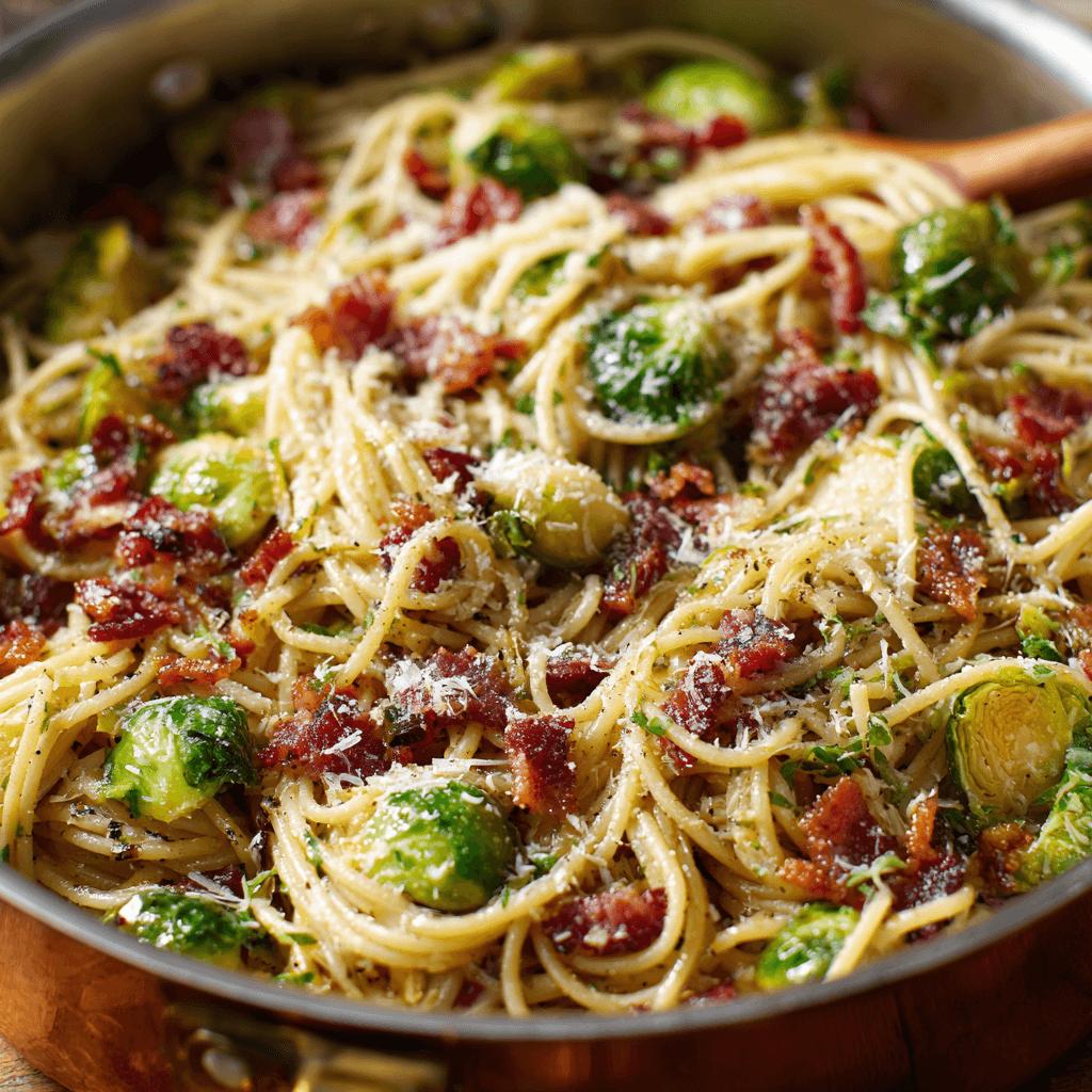 One-Pot Spaghetti with Bacon and Brussels Sprouts