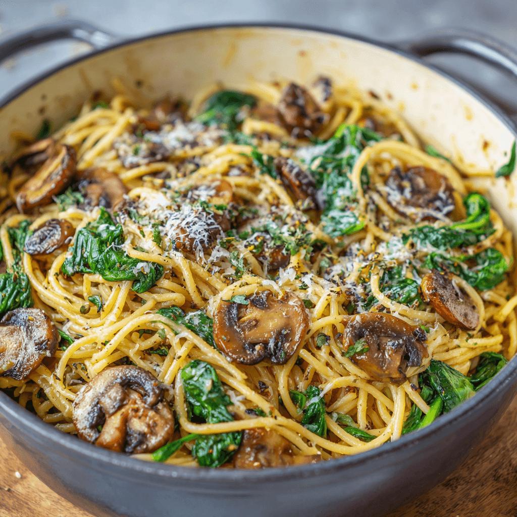 One-Pot Spaghetti with Mushrooms and Spinach