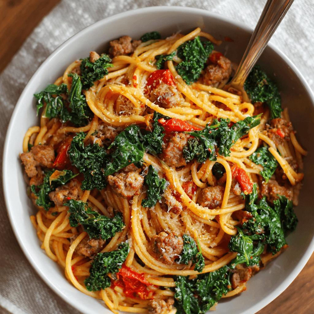 One-Pot Spaghetti with Sausage and Kale