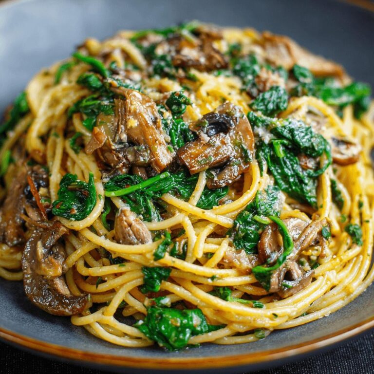 Slow Cooker Spaghetti with Mushrooms and Spinach