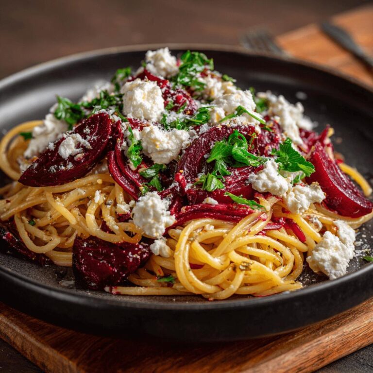 Spaghetti with Goat Cheese and Beets