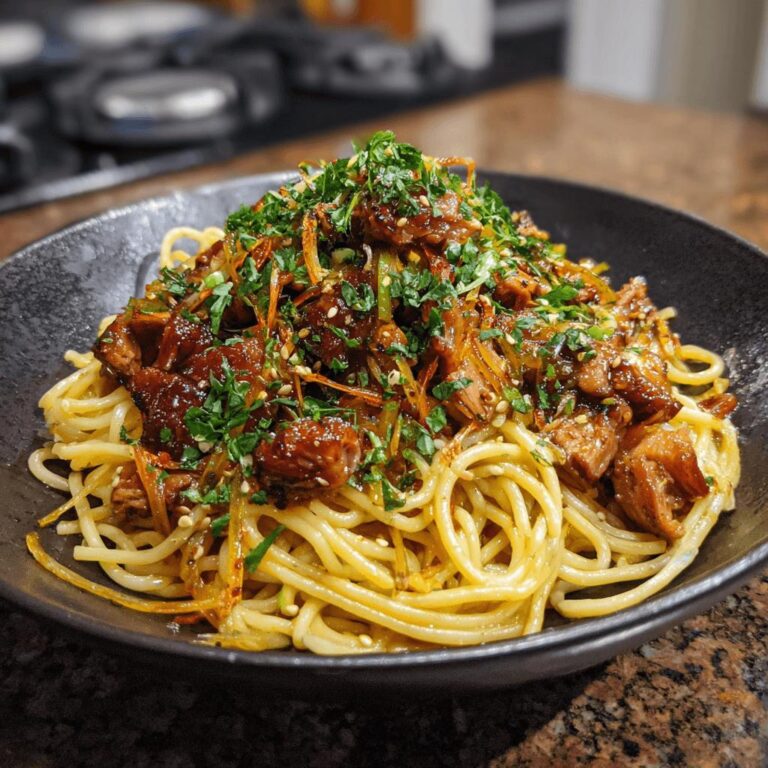 Spaghetti with Korean BBQ Pork