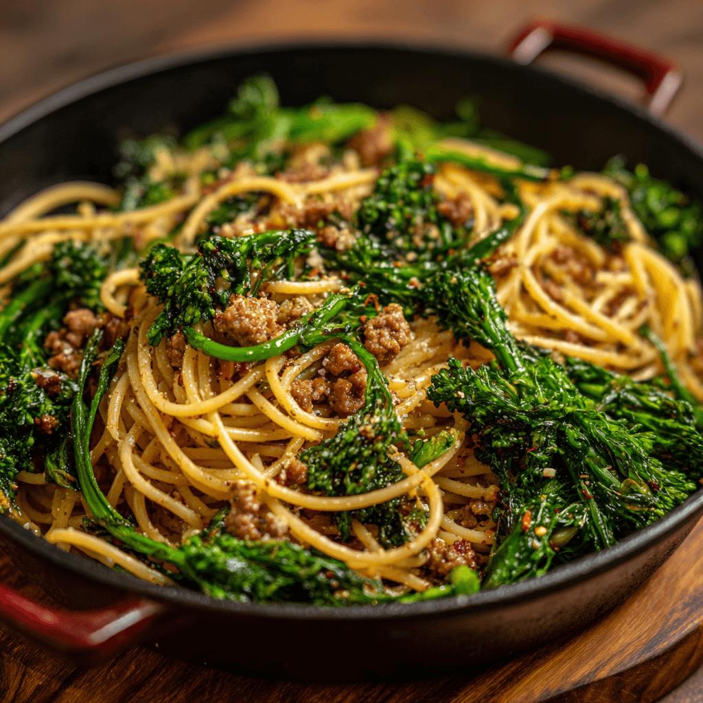 Spaghetti with Spicy Sausage and Broccoli Rabe