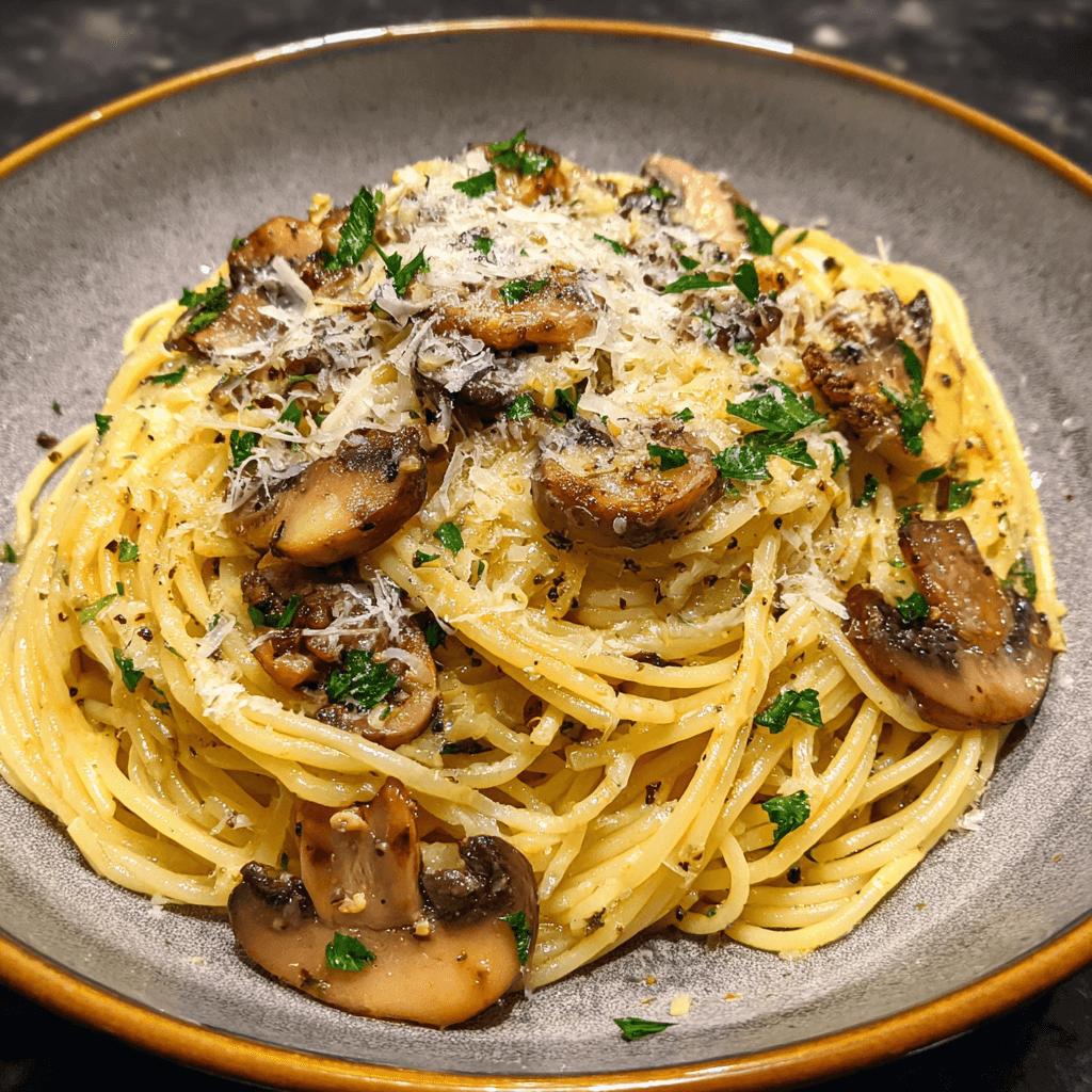 Spaghetti with Truffle Oil and Mushrooms