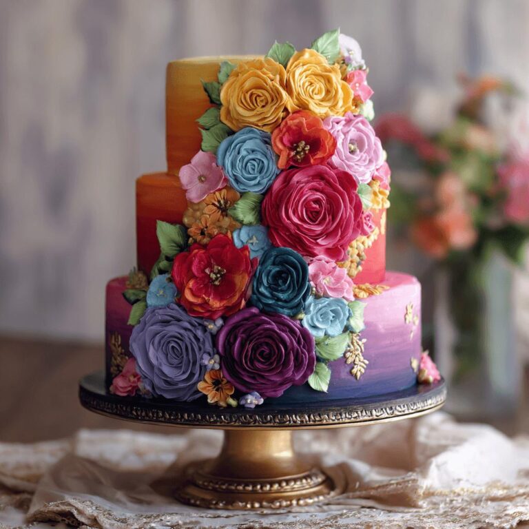 Floral Rainbow Tiered Cake