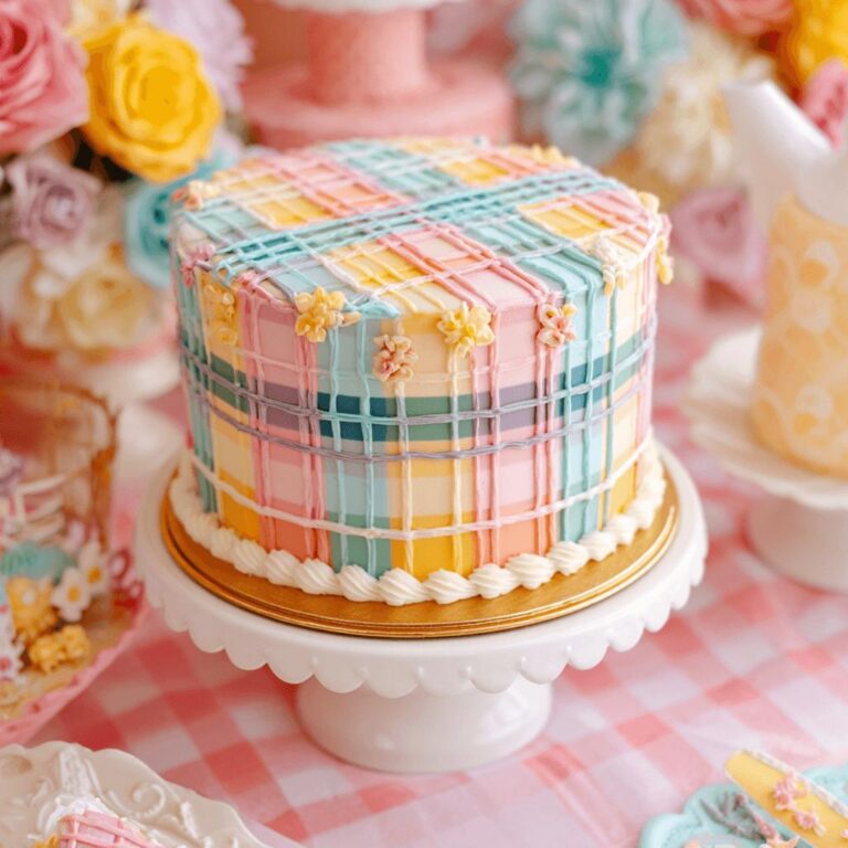 Pastel Plaid Picnic Cake