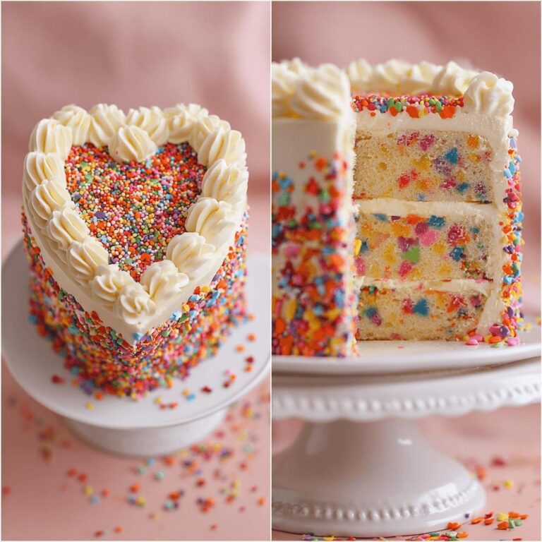 Rainbow Heart Confetti Cake
