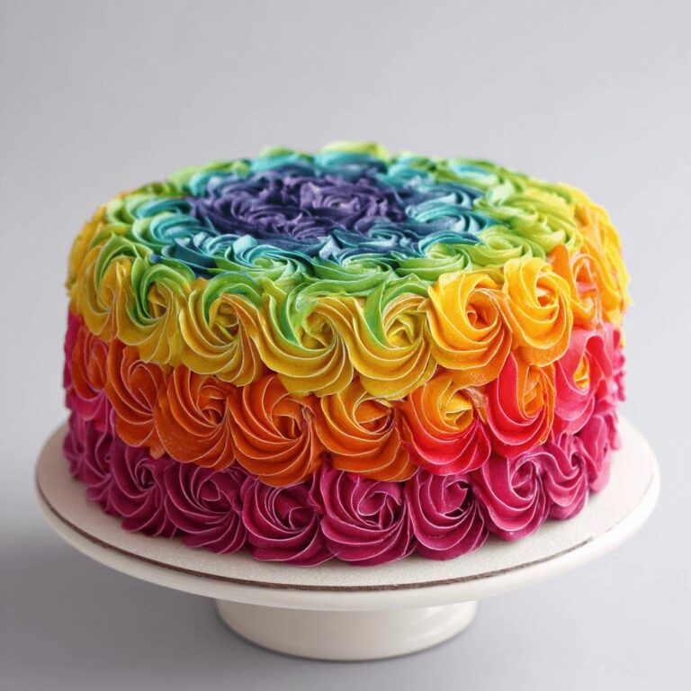 Rainbow Ribbon Rosette Cake