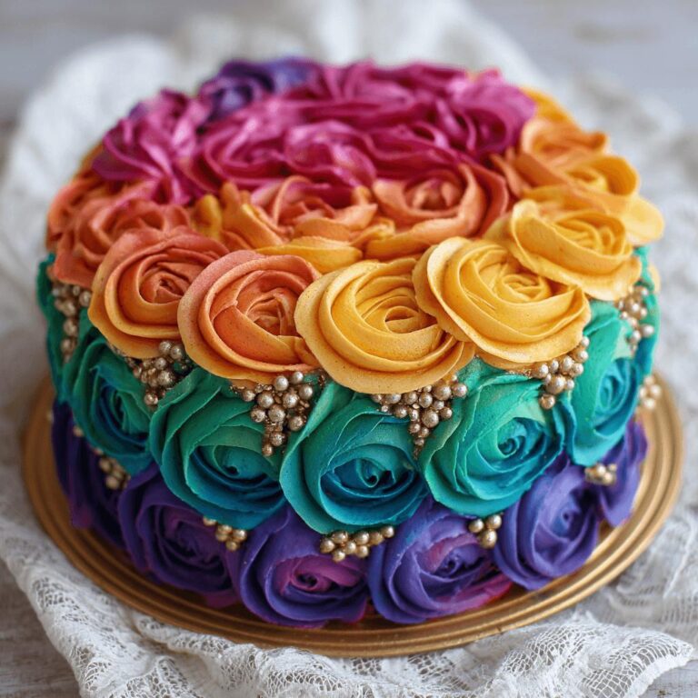 Rainbow Watercolor Rosette Cake