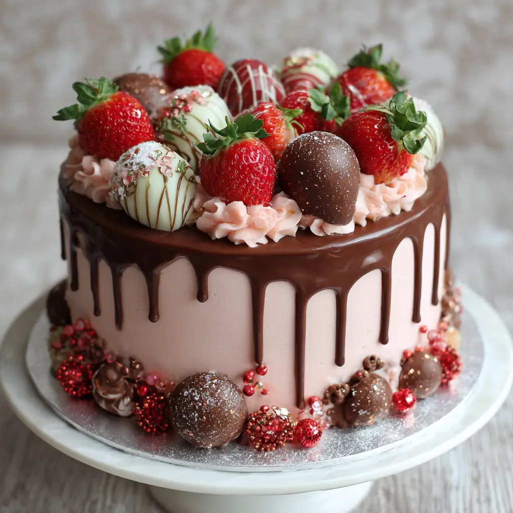 Chocolate Strawberry Drip Cake