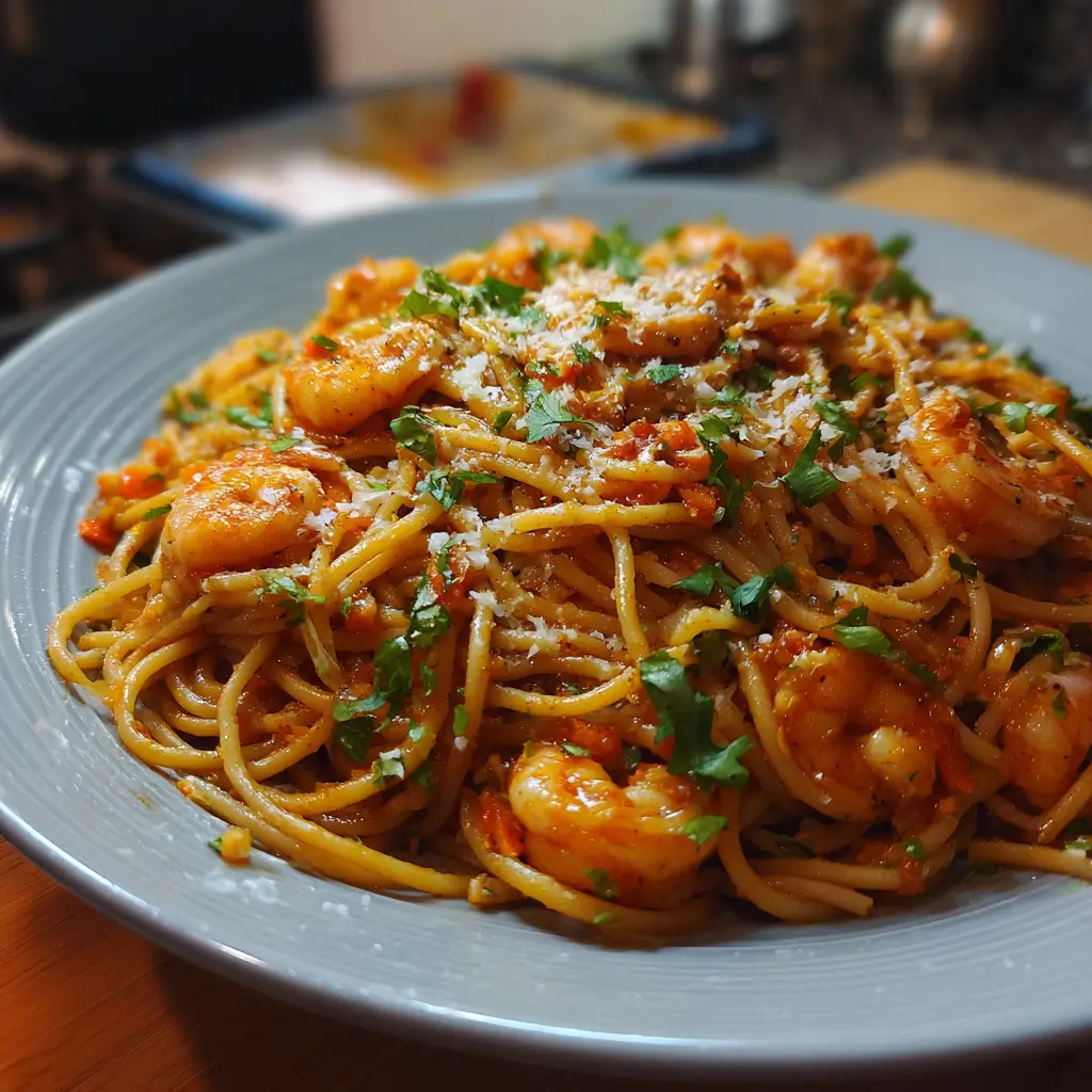 Buffalo Shrimp Spaghetti