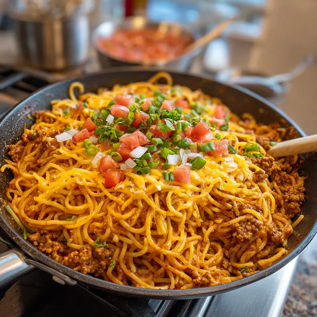 Cheesy Taco Spaghetti
