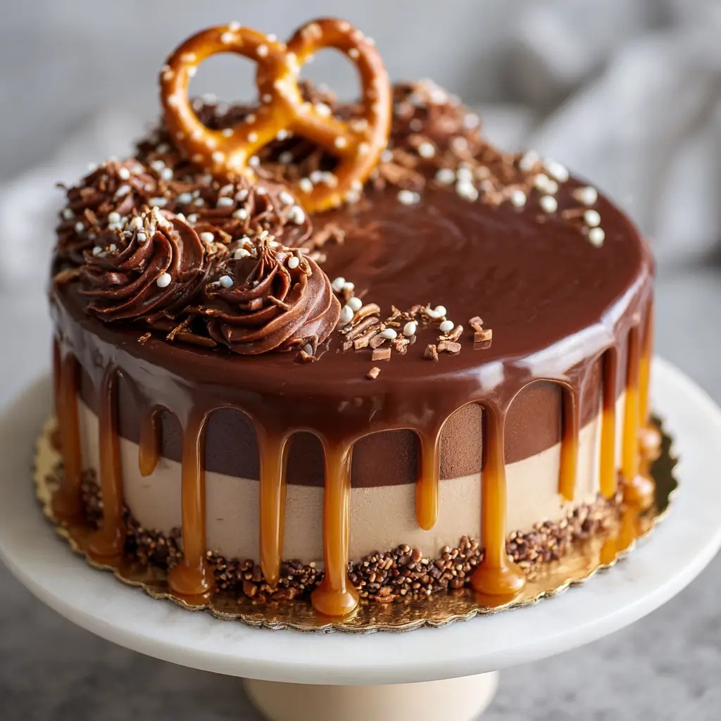 Chocolate Caramel Pretzel Cake