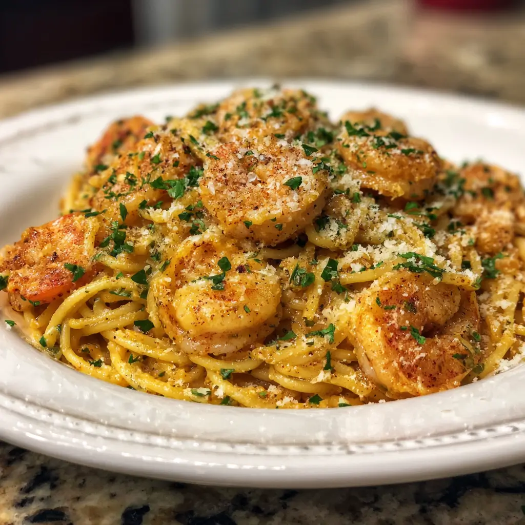 Creamy Cajun Shrimp Spaghetti