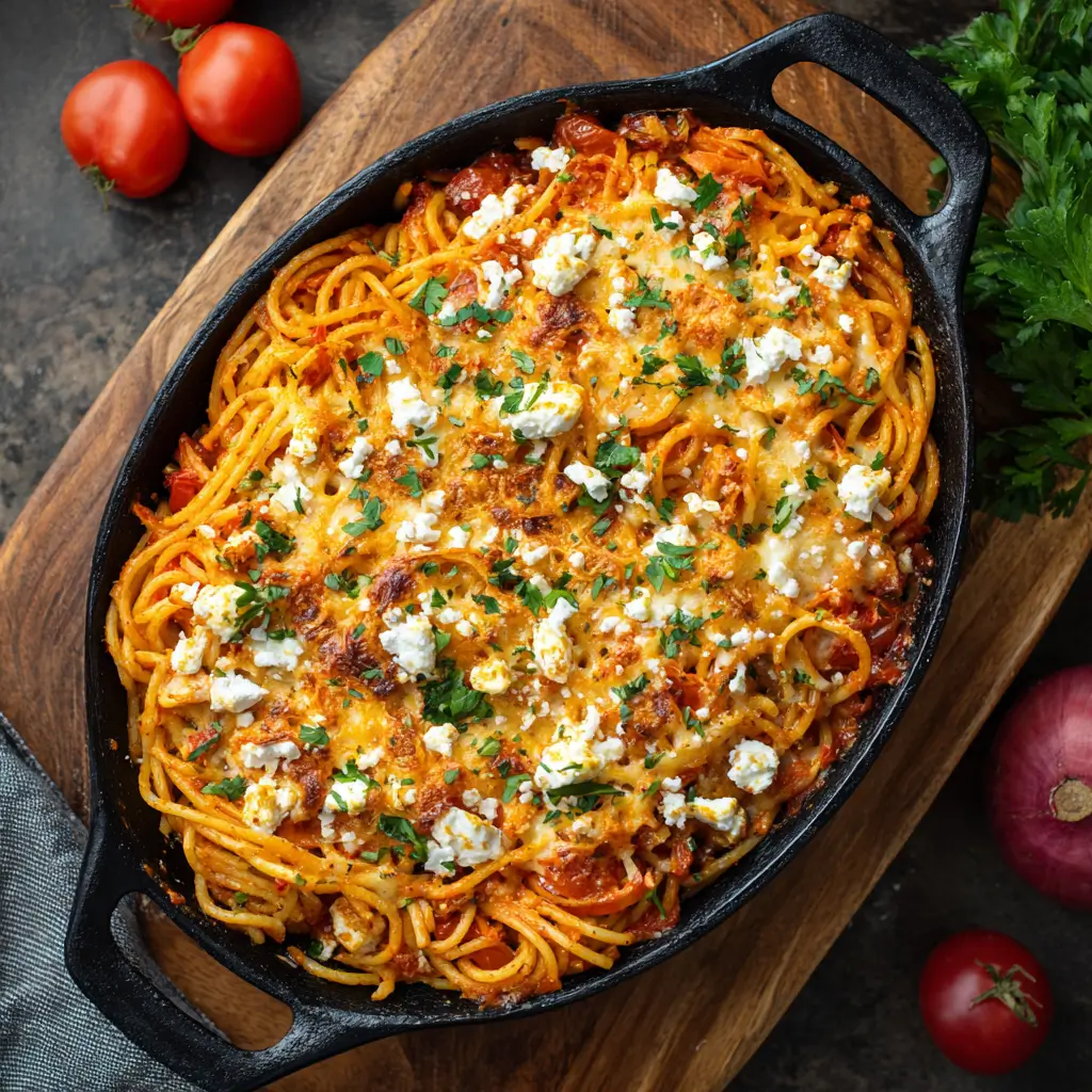 Feta Tomato Baked Spaghetti