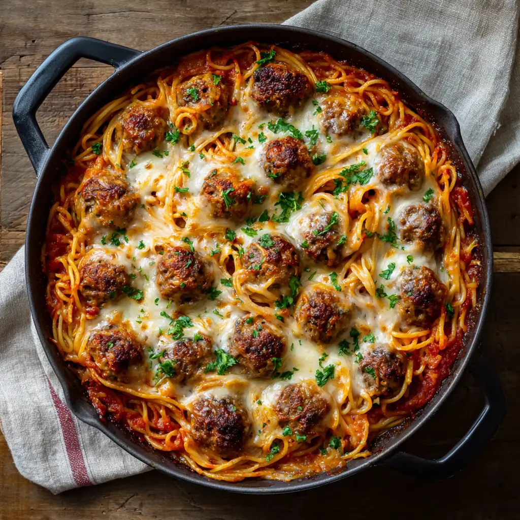 Italian Meatball Spaghetti Bake