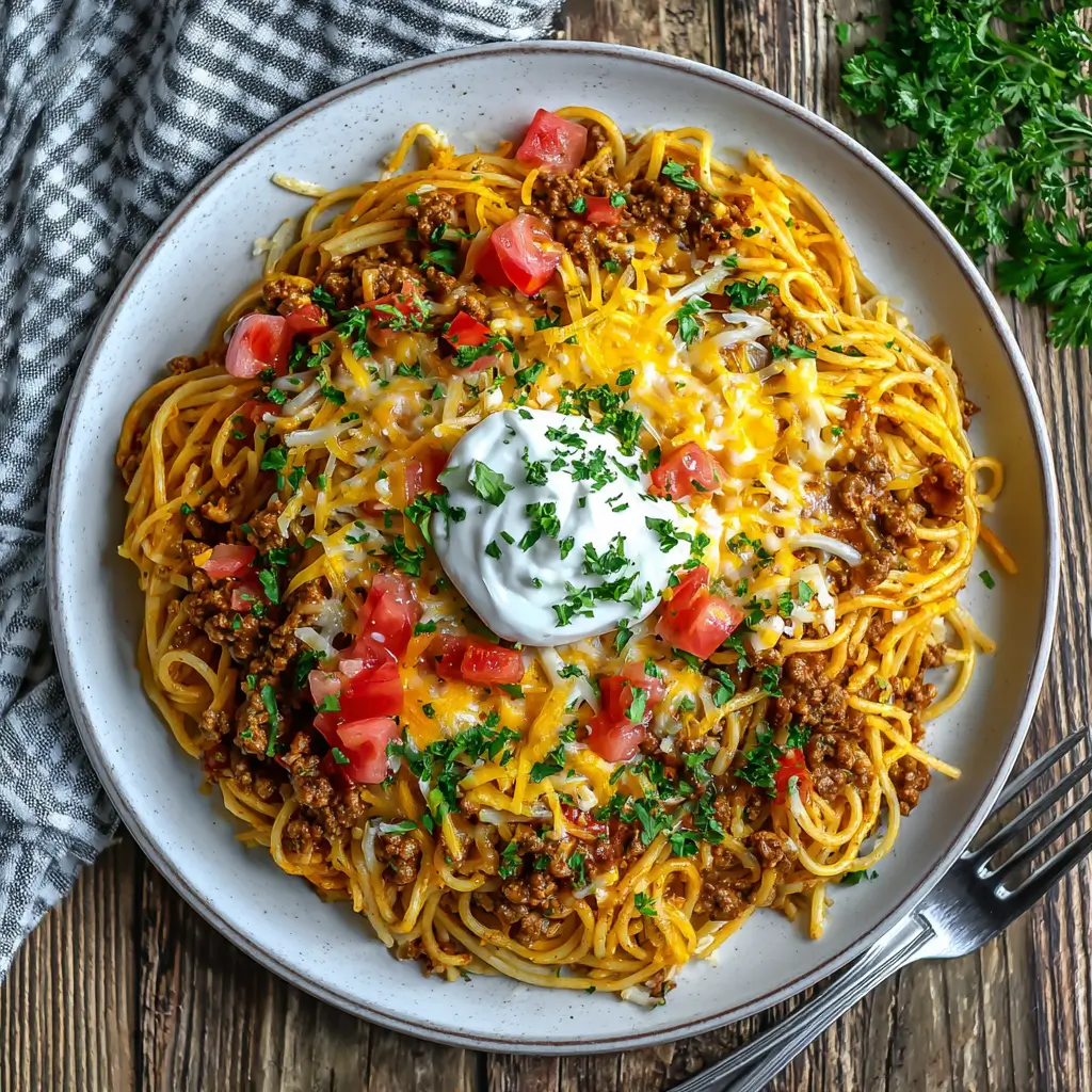 One-Pan Cheesy Taco Spaghetti