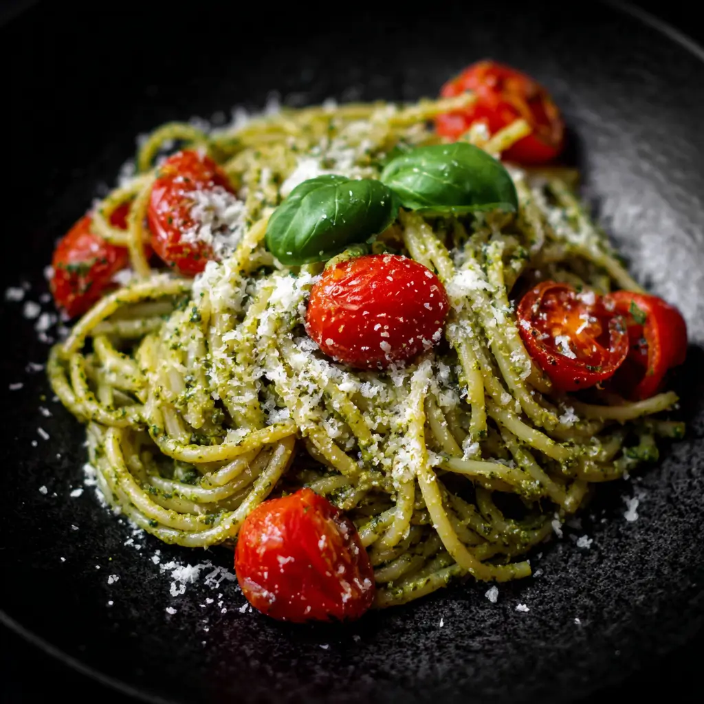 Pesto Spaghetti with Cherry Tomatoes