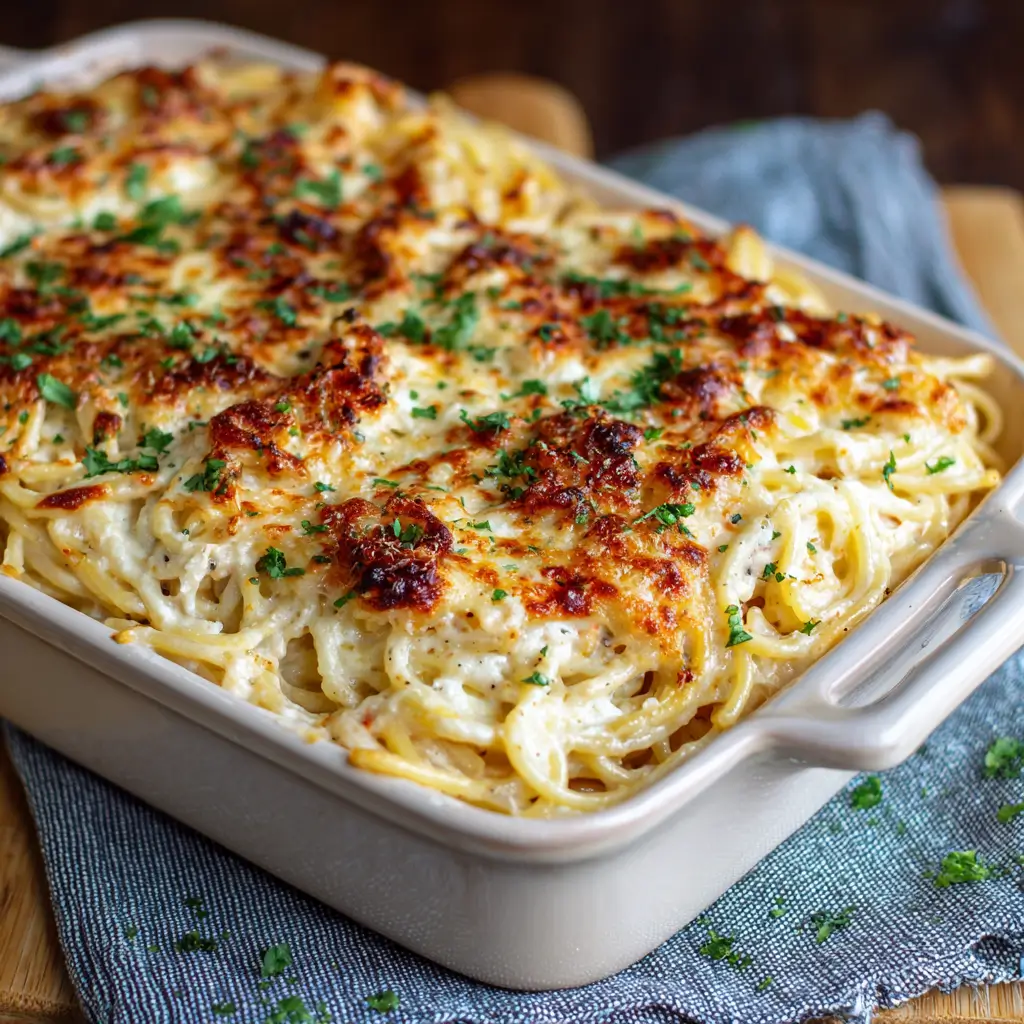 Spaghetti Alfredo Bake