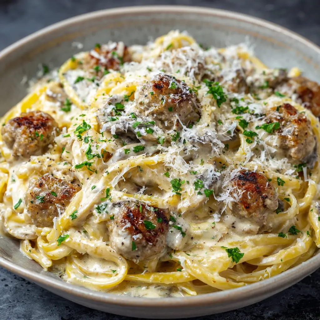 Spaghetti Alfredo with Sausage