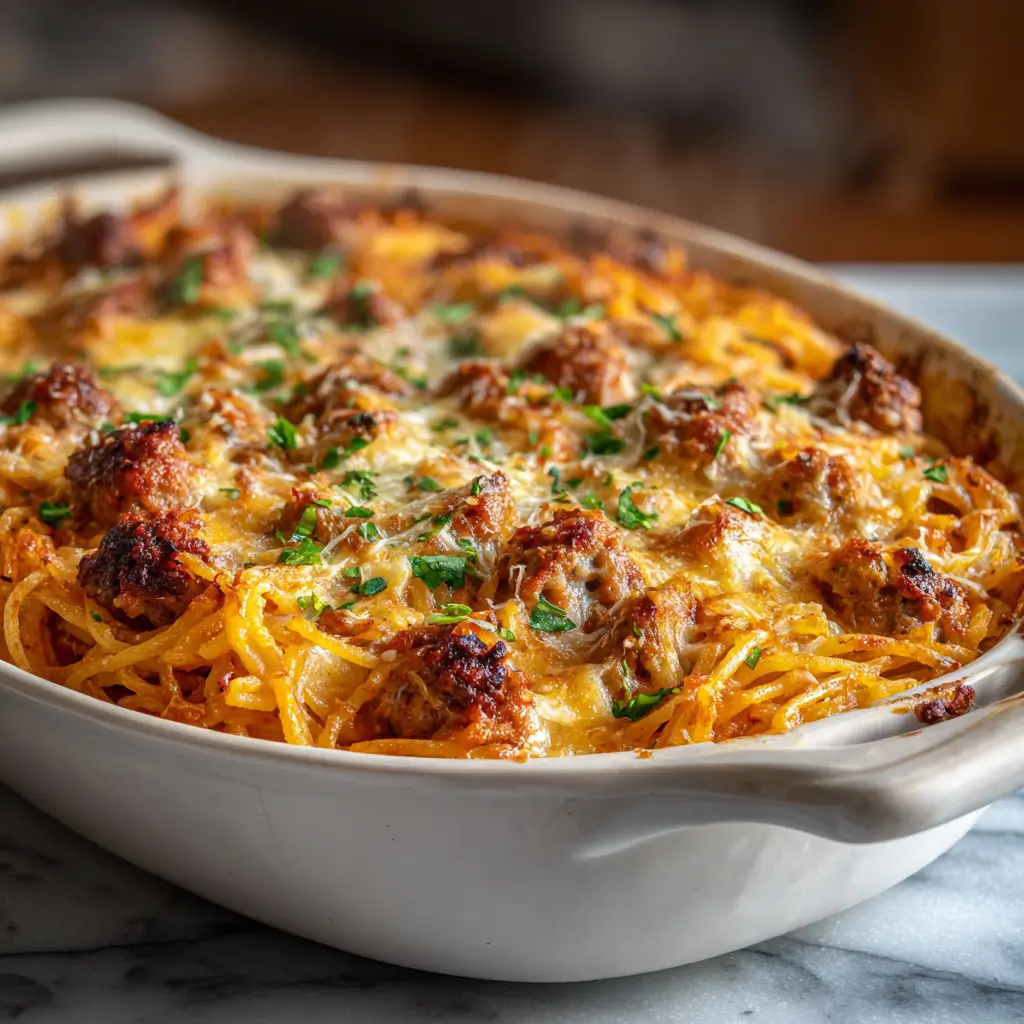 Spaghetti Casserole with Sausage