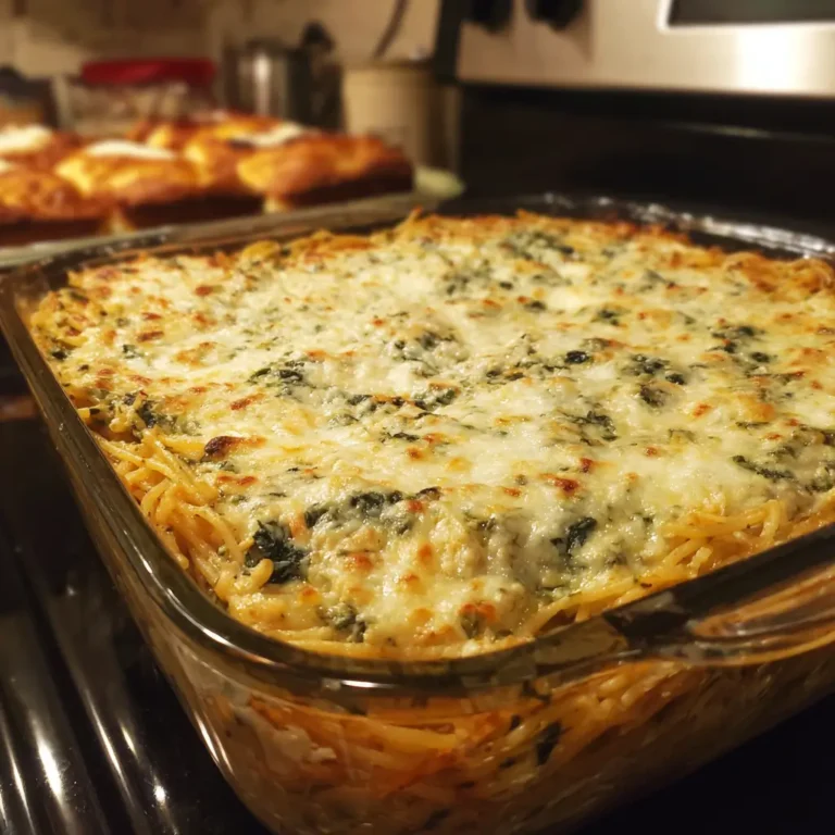 Spinach Alfredo Baked Spaghetti