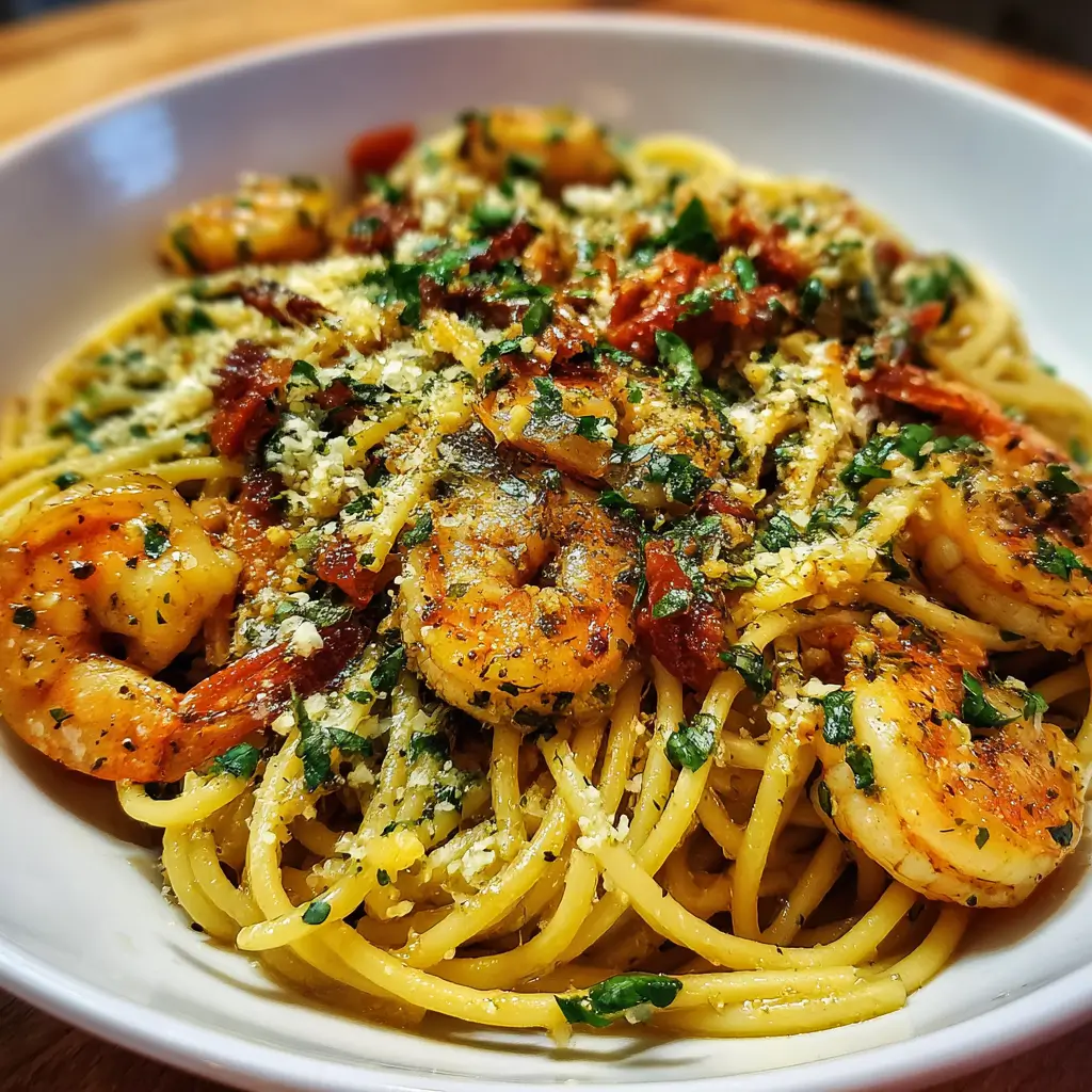 Tuscan Shrimp Spaghetti