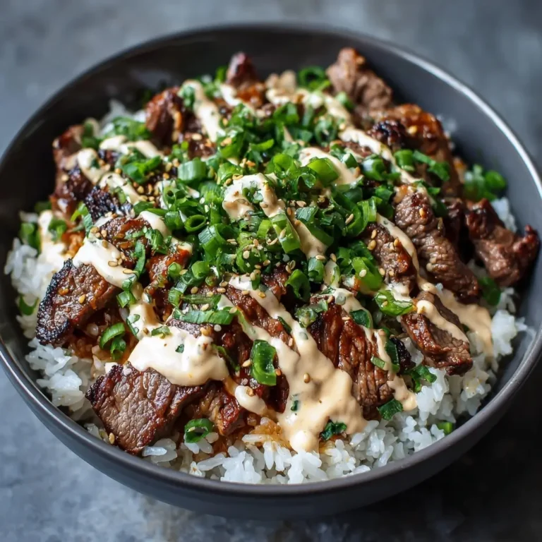 Korean BBQ Steak Rice Bowls with Spicy Cream Sauce