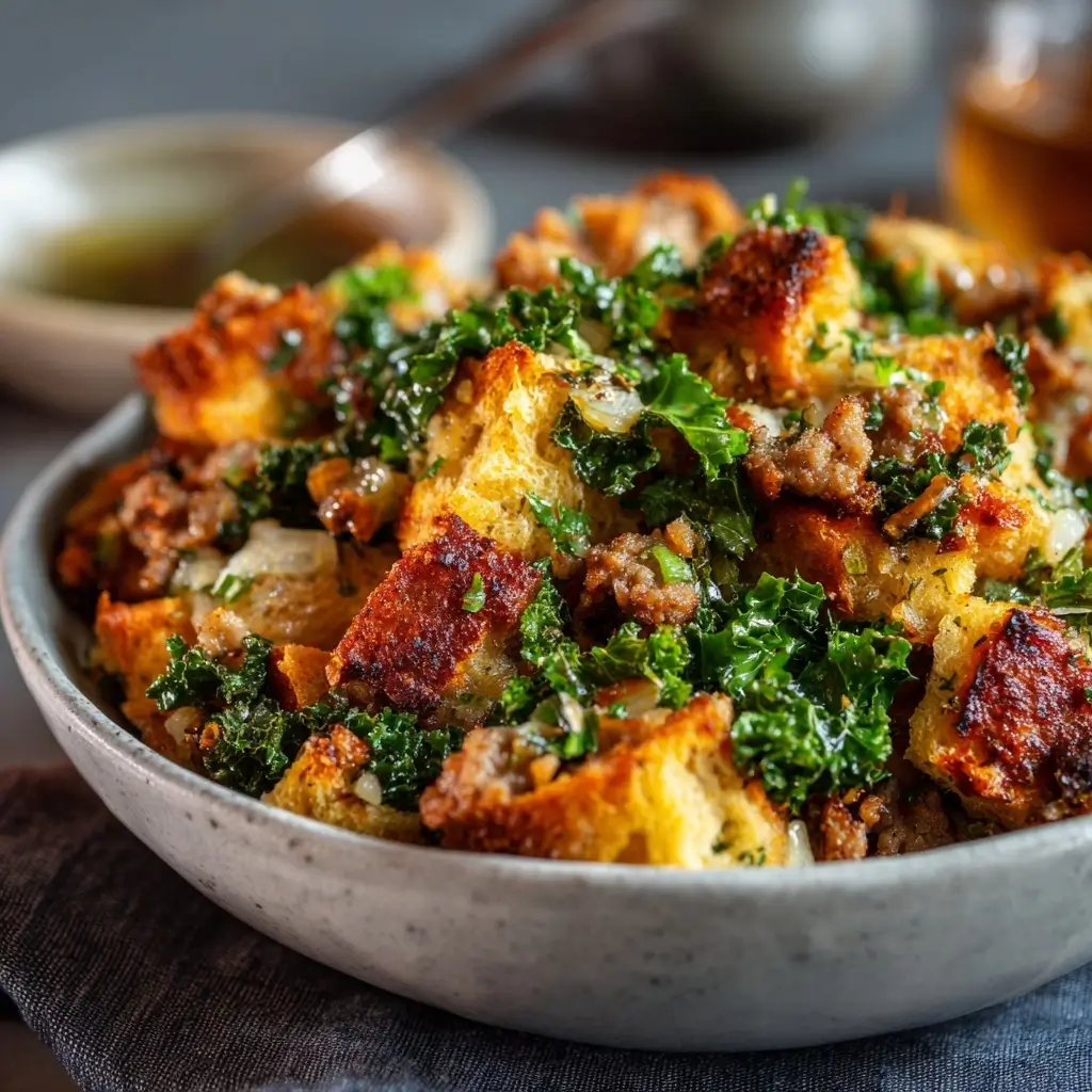 Sourdough Stuffing with Sausage, Onion & Kale