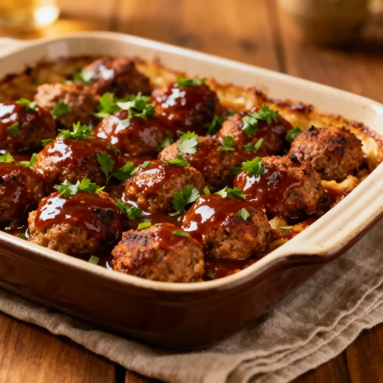 Baked BBQ Meatball Casserole