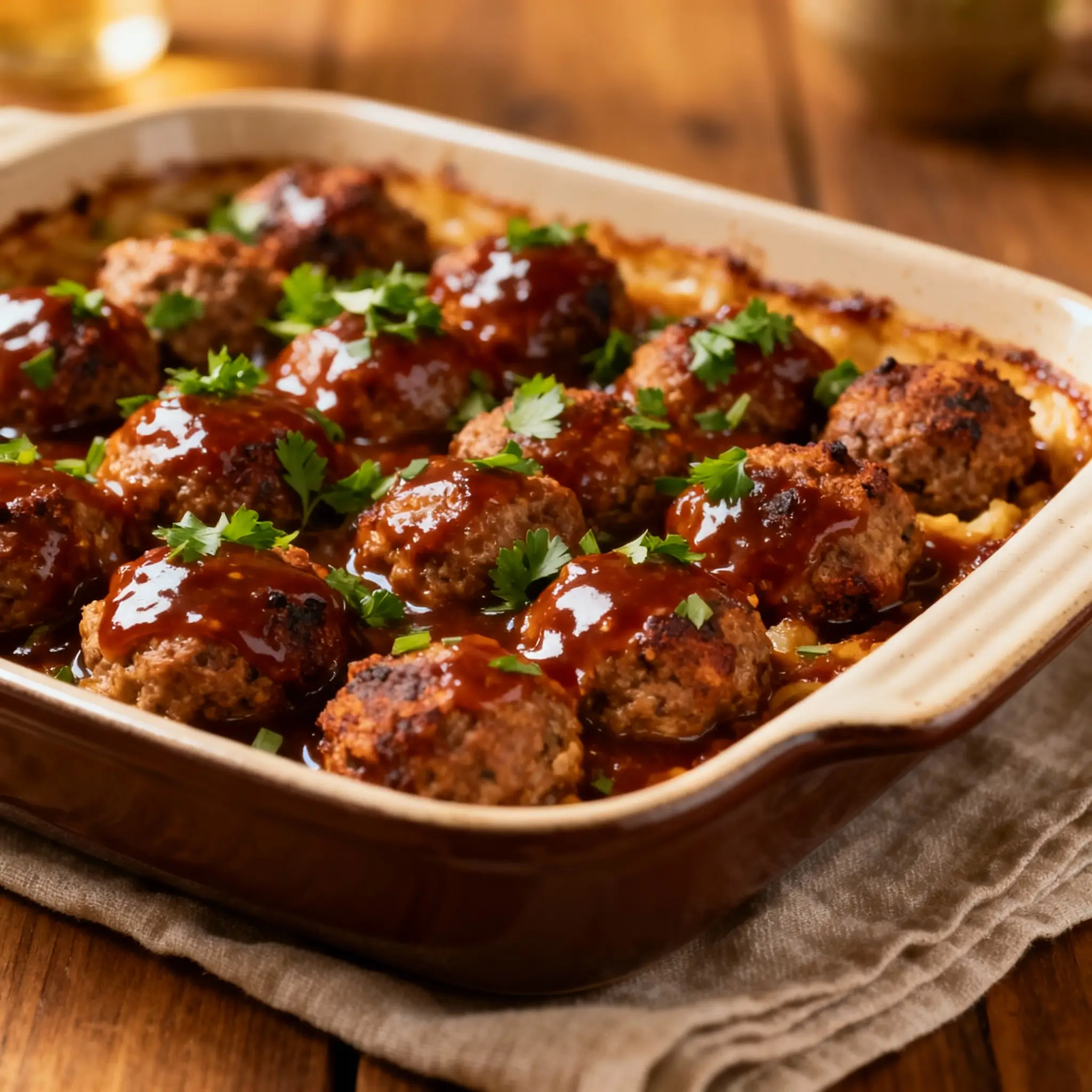 Baked BBQ Meatball Casserole