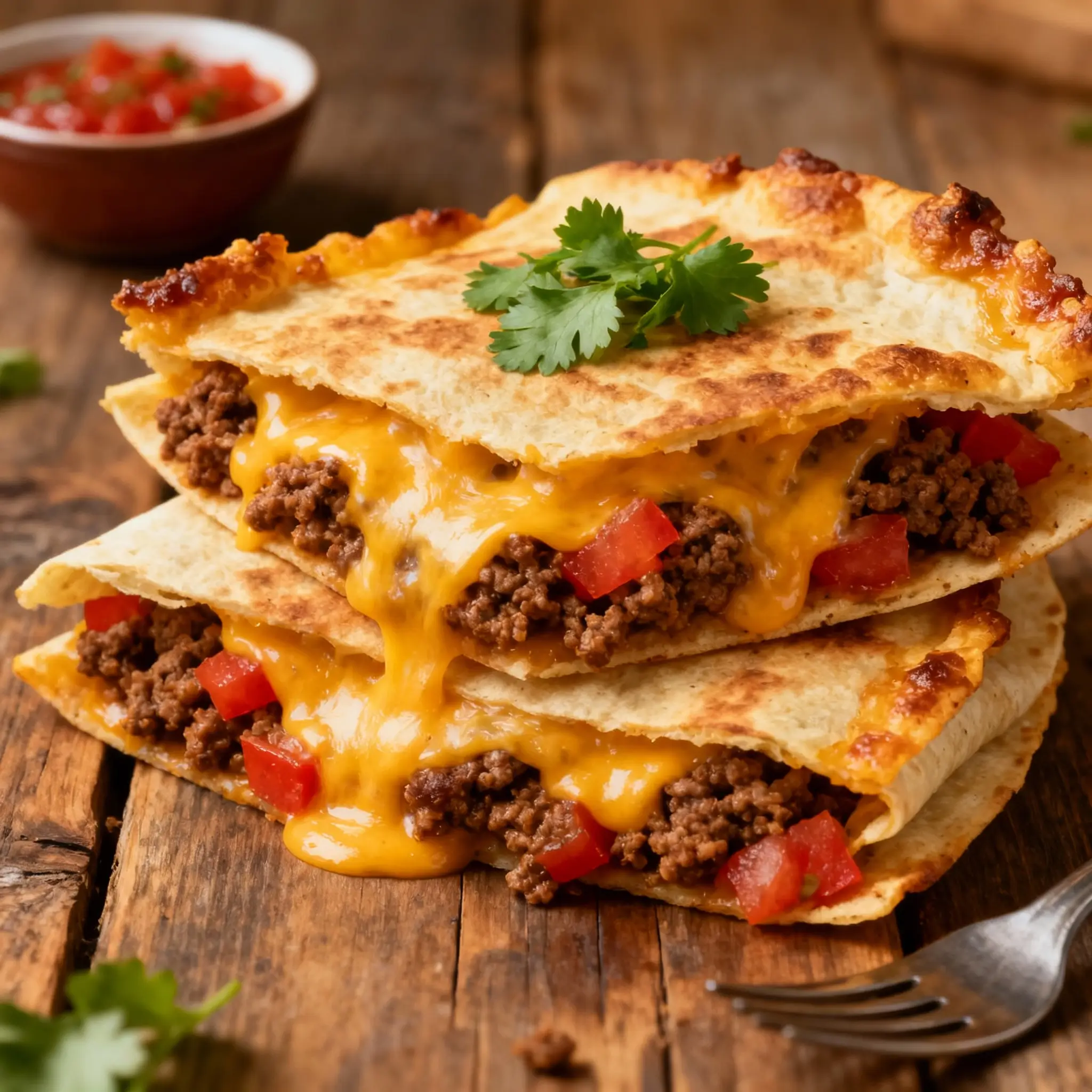 Cheesy Ground Beef Quesadilla Bake