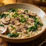 Creamy Mushroom & Spinach Orzo