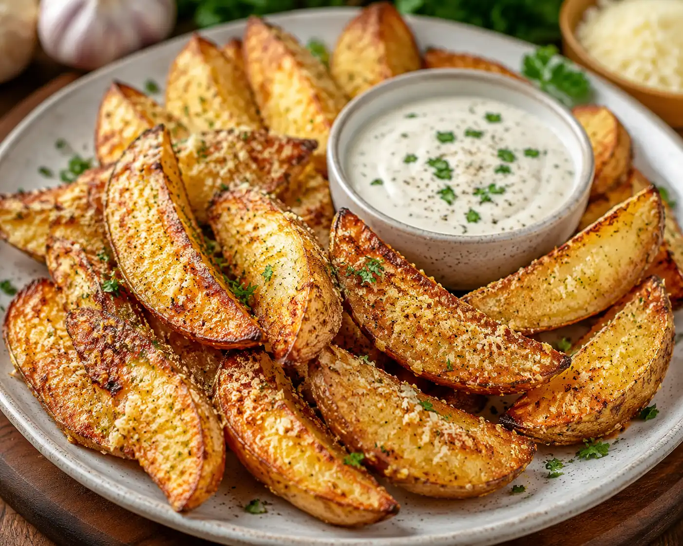 Baked Garlic Parmesan Potato Wedges - Crispy, Flavorful, and Easy Oven-Baked Snack Recipe