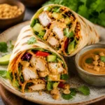 Delicious Thai Peanut Chicken Wraps with Fresh Vegetables and Creamy Peanut Sauce