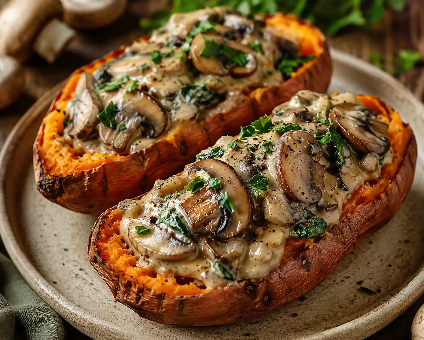 Irresistible Creamy Mushroom Stuffed Sweet Potatoes Recipe