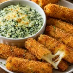 Spinach dip moeearella sticks