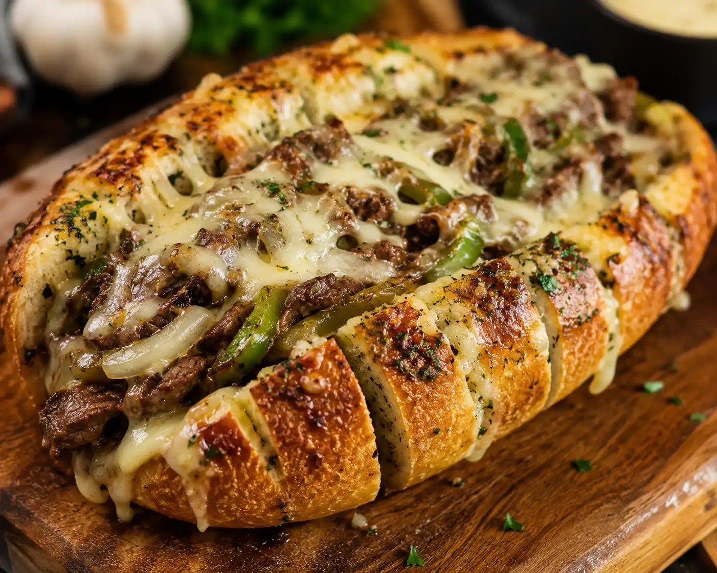 Cheesesteak stuffed garlic loaf